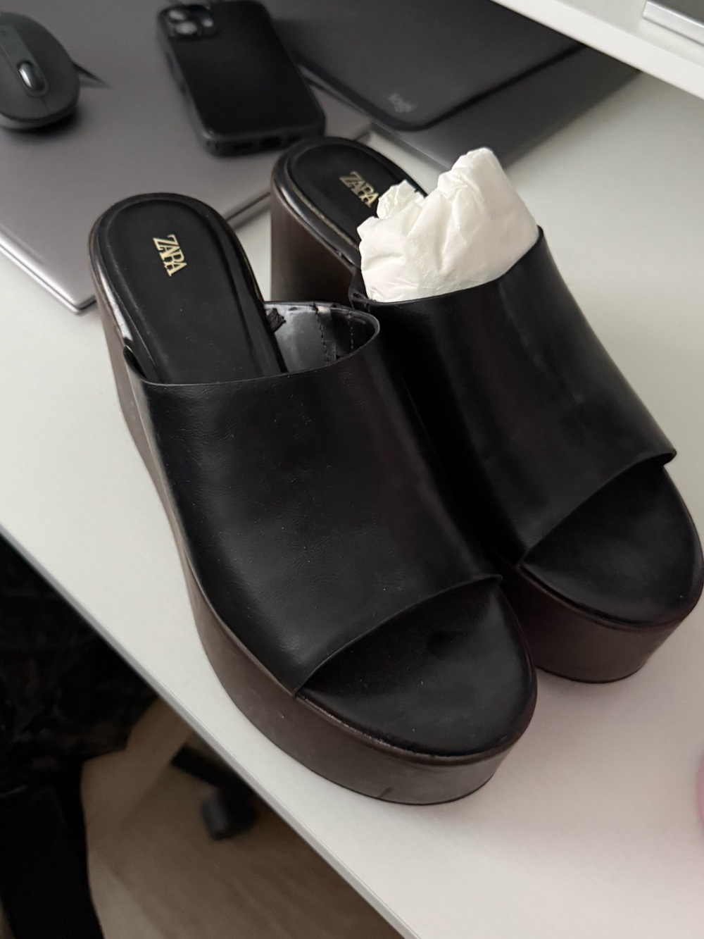 Zara Black and Brown Platform Mules - Picture 3 of 7